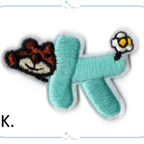 ES14【 K 】アップリケ 刺繍 動物 アルファベット イニシャル