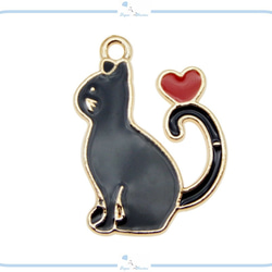E168 チャーム 黒猫 ハート ねこ ネコ ゴールド ハンドメイド