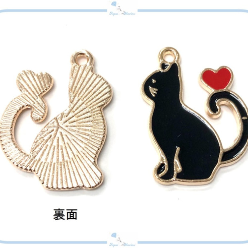 E168 チャーム 黒猫 ハート ねこ ネコ ゴールド ハンドメイド