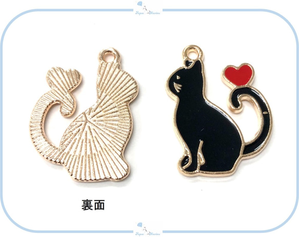 E168 チャーム 黒猫 ハート ねこ ネコ ゴールド ハンドメイド 材料 アクセサリー パーツ デザイン ネックレス 2枚目の画像