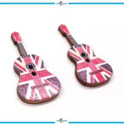EB7 ウッド ボタン 木製 ギター デザイン ユニオンジャック 2個セット ハンドメイド 材料 服飾裁縫 手芸 飾り 2枚目の画像