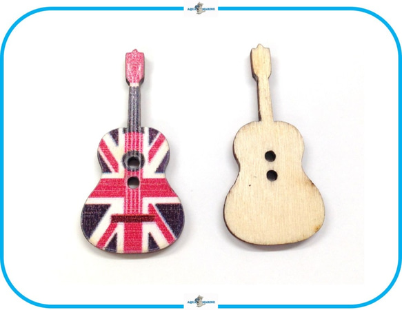 EB7 ウッド ボタン 木製 ギター デザイン ユニオンジャック 2個セット ハンドメイド 材料 服飾裁縫 手芸 飾り 3枚目の画像