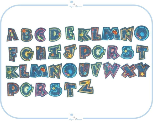 ES15【 W 】アップリケ 刺繍 デニム アルファベット イニシャル ハンドメイド デザイン 名前 denim 2枚目の画像