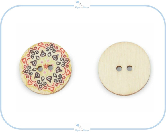 EB23-2 ウッドボタン【 20mm 】 ミックス 10個セット 模様 デザイン エスニック  ハンドメイド 木製 3枚目の画像