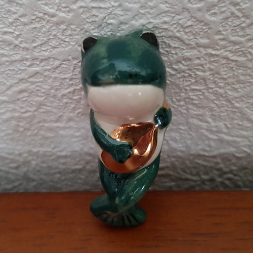 陶器製 オルゴール 睡蓮 ギター演奏 カエル 立体・オブジェ MOON