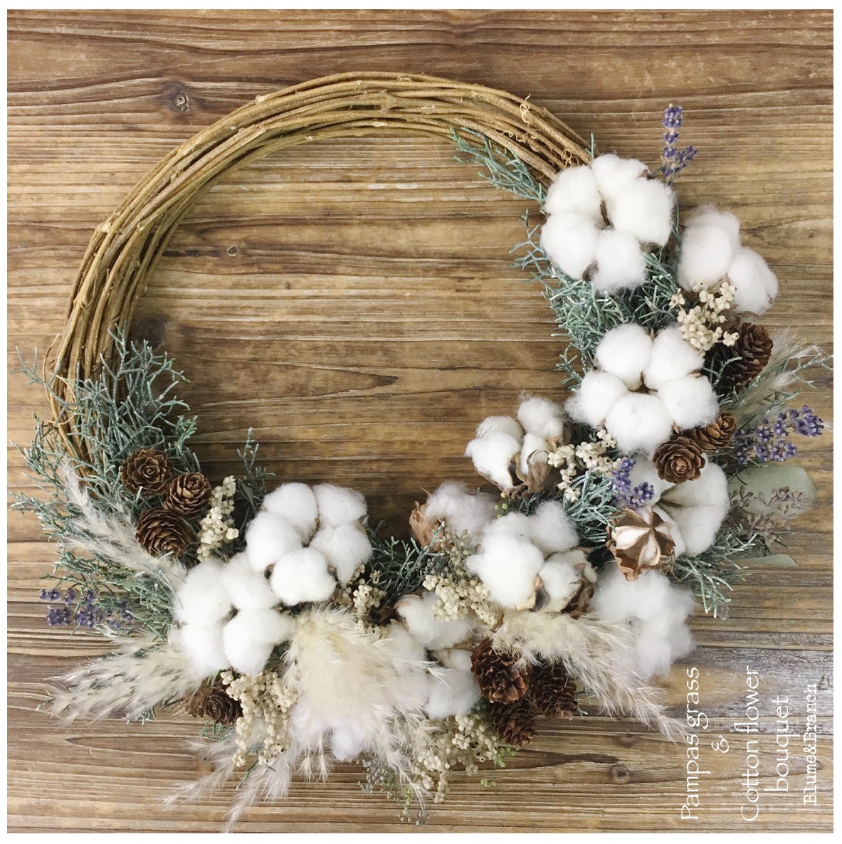 〜コットンフラワーとパンパスグラスのリースブーケ〜