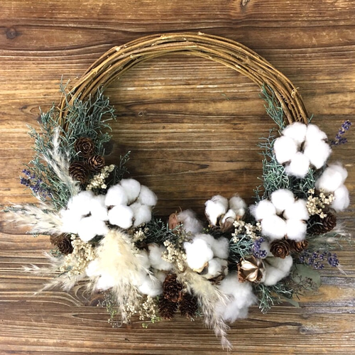 コットンフラワーとパンパスグラスのリースブーケ〜 ブーケ