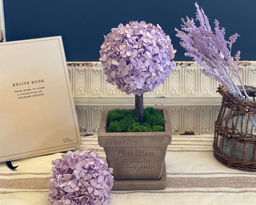 sale～♪ナチュラル✨ドライフラワー紫陽花トピアリー風壁飾り♪(スタンド両用) 紫陽花のトピアリー〜 ソフトライラック プリザーブドフラワー