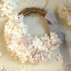 〜ホワイト＆スモーキーピンク紫陽花のふわふわハーフリース〜  プリザーブドフラワー 1枚目の画像