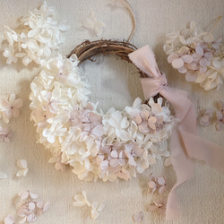 〜ホワイト＆スモーキーピンク紫陽花のふわふわハーフリース〜  プリザーブドフラワー 2枚目の画像