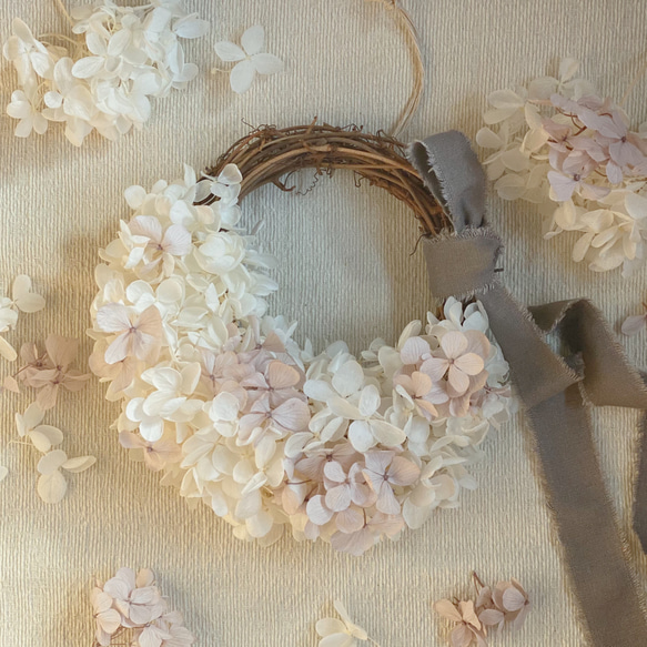 〜ホワイト＆スモーキーピンク紫陽花のふわふわハーフリース〜  プリザーブドフラワー 3枚目の画像
