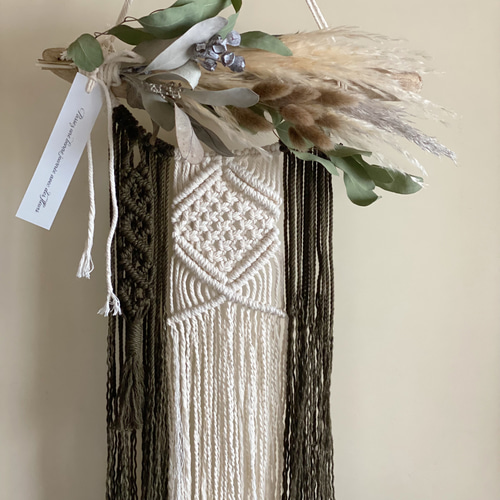 マクラメタペストリー　流木　フラワー 流木マクラメ編みフラワータペストリーN5 タペストリー・壁掛け