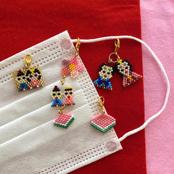 ひな祭り マスクチャーム ビーズで作った小さなアクセサリー その他  