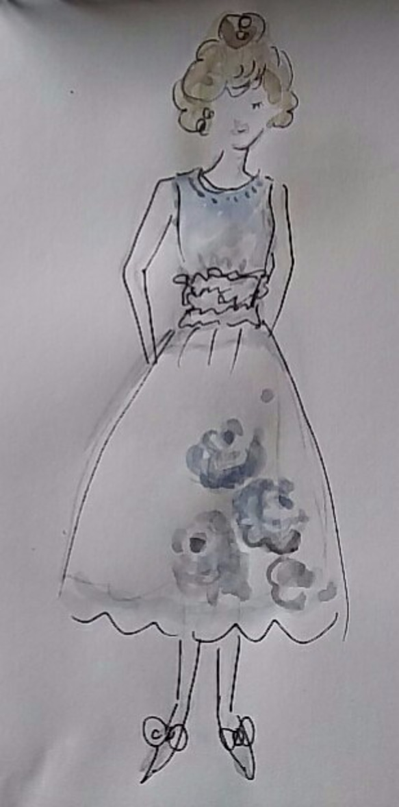 オーダーメイドふわふわドレス 墨絵風薔薇 5枚目の画像