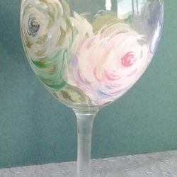 ワイングラス　《半額セール》手描きの薔薇 2枚目の画像