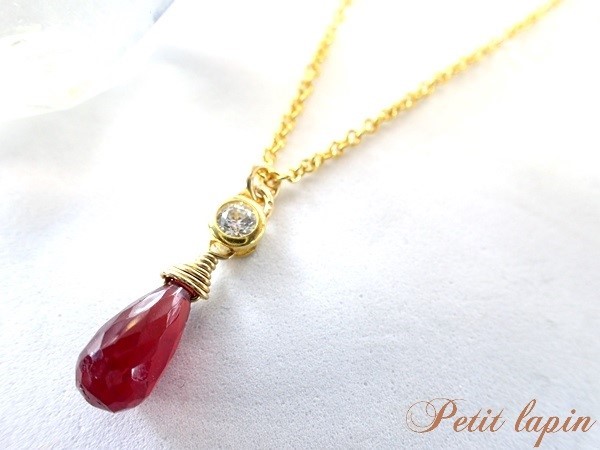 宝石質大粒ルビーブリオレットAAA＆CZベゼルネックレス