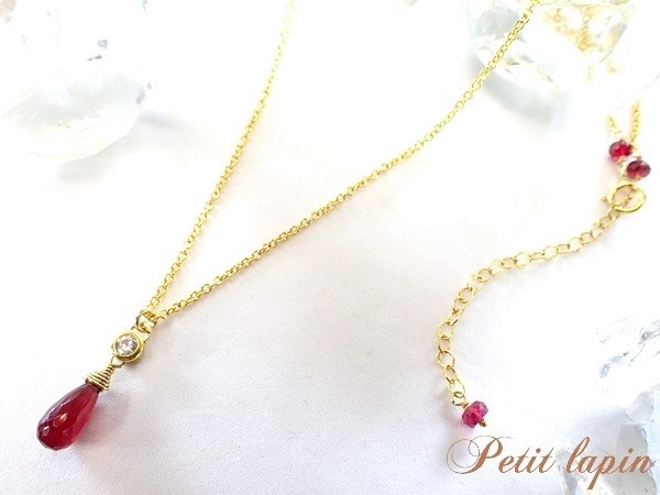 宝石質大粒ルビーブリオレットAAA＆CZベゼルネックレス