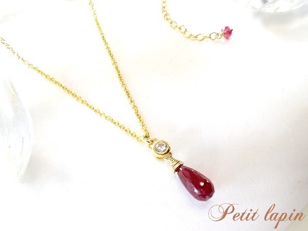 宝石質大粒ルビーブリオレットAAA＆CZベゼルネックレス