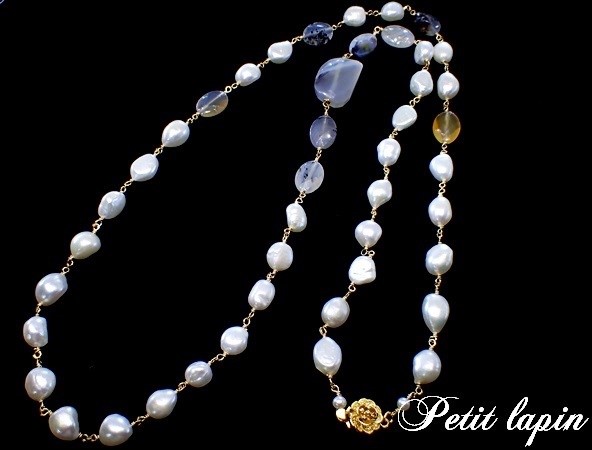 アゲード・バロックパールロングネックレス