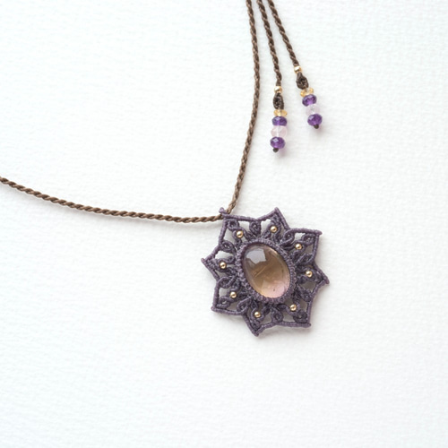 アメトリンのマクラメ編み 天然石ネックレス アメトリンのマクラメ編み 天然石ネックレス ネックレス・ペンダント