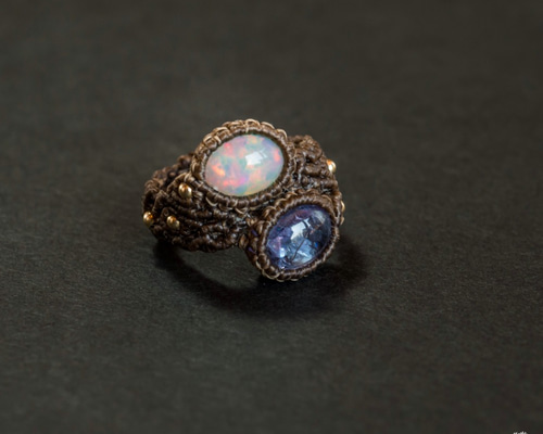 【378】タンザナイトのマクラメリング タンザナイトとオパールのマクラメ編み 天然石リング 指輪・リング