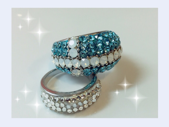 グルーデコスワロフスキーリング グルーデコ ハンドメイド ブルー グルーデコリング/ティファニーブルー 指輪・リング aqua☆ 通販