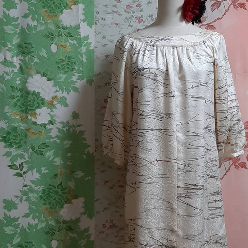 チュニック　辻ヶ花　正絹　着物リメイク　ハンドメイド 着物リメイク 辻が花 チュニックブラウス/フリーサイズ ブラウス