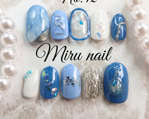 くすみブルーニュアンスネイル ネイルチップ（つけ爪） Miru