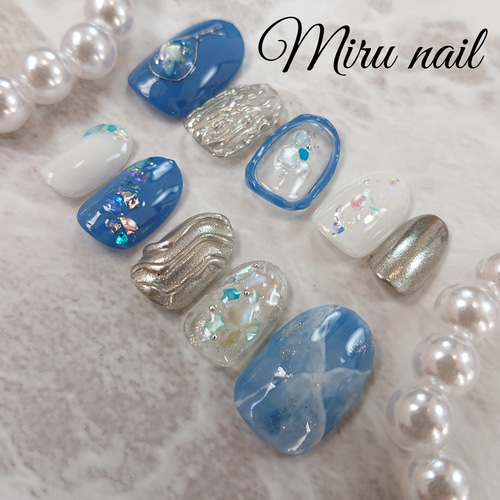 ネイルチップ ブルー ニュアンス 青 ちゅるん うるうる オーダーネイル ブルーニュアンスネイル ネイルチップ（つけ爪） Miru nail 通販