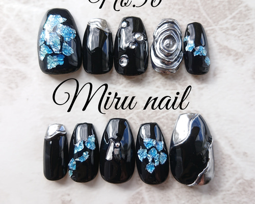 ホタルガラス風ブラックニュアンスネイル ネイルチップ（つけ爪