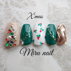 クリスマスネイル フォレストグリーン ツリー ネイルチップ（つけ爪