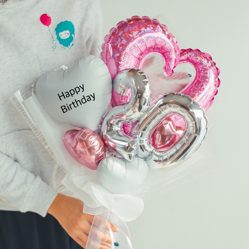 成人式 バルーンブーケ ♡ホワイトピンク♡お誕生日 バルーンブーケ