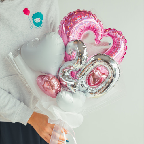成人式 バルーンブーケ ♡ホワイトピンク♡お誕生日 バルーンブーケ
