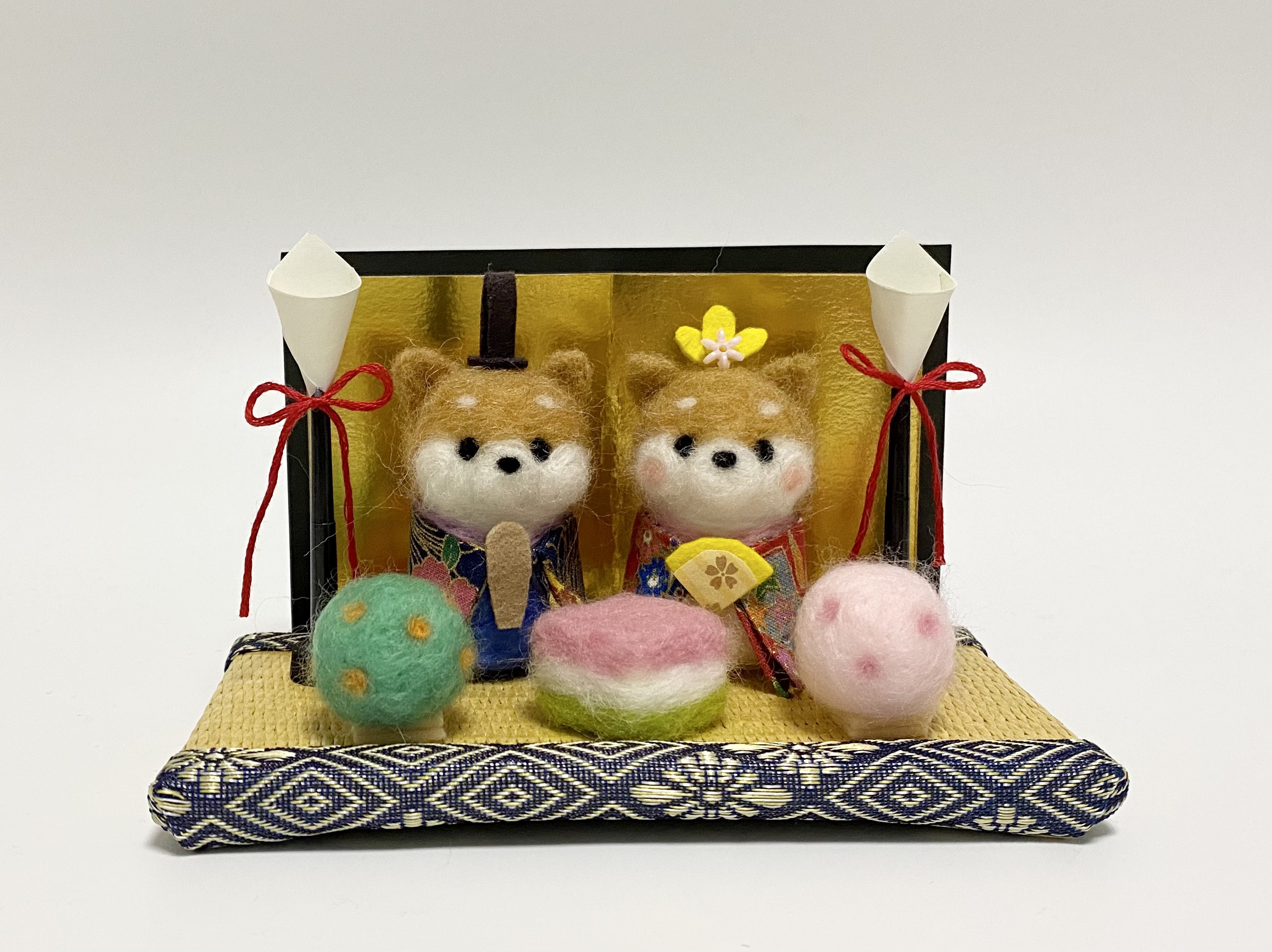 受注製作 犬と猫の羊毛フェルトひな祭り人形セット （ねこのき