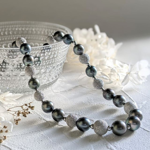 silver black rhodium 黒蝶真珠ネックレス