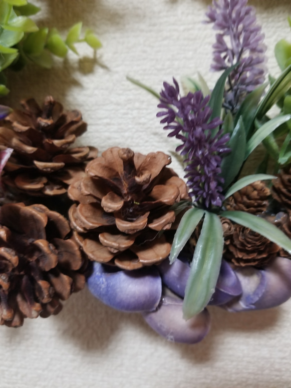 リース 木の実 造花混合 ハンドメイド 2枚目の画像