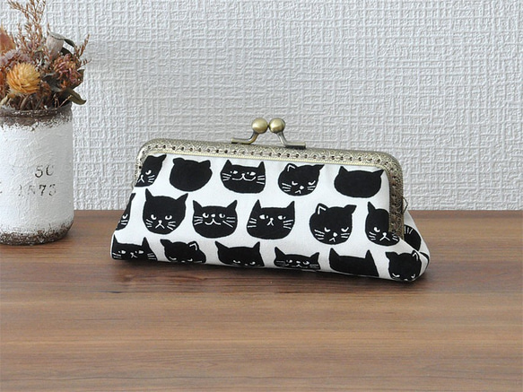 ペンケース 横長がま口15㎝ 黒猫フェイス がま口 Atelier Sarah 通販