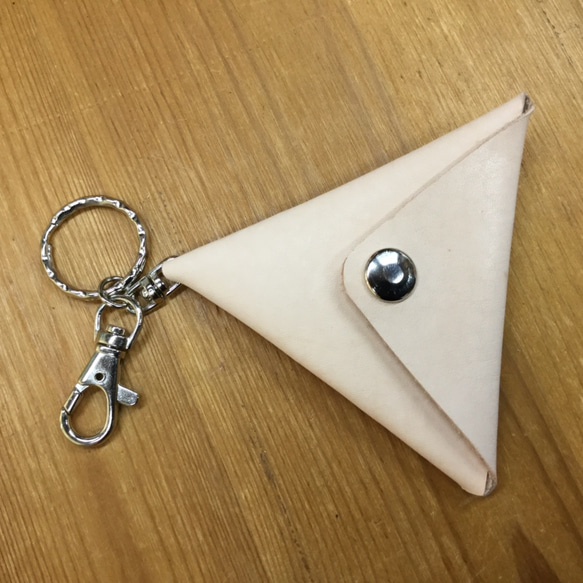 革の三角コインケース・キーリング付き小銭入れ 3枚目の画像