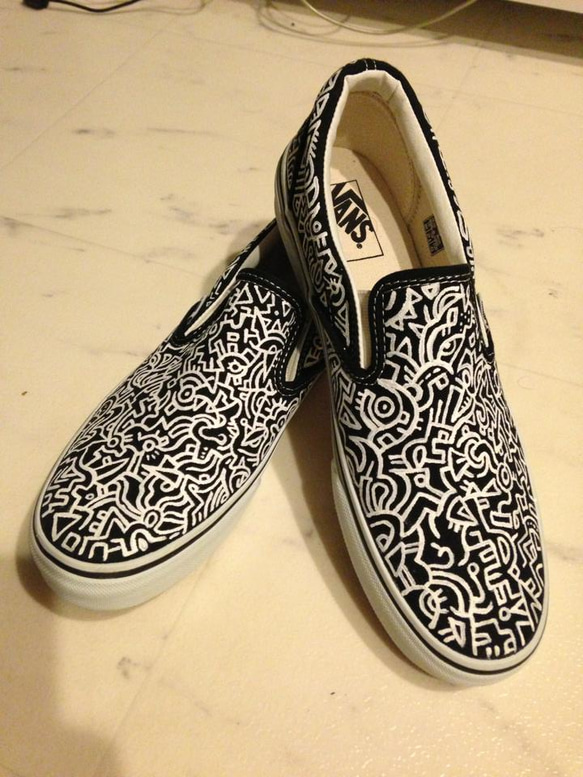 手描きスニーカー　vans スリッポン 1枚目の画像