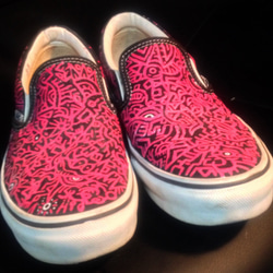 手描きスニーカー　vans スリッポン　ピンク 3枚目の画像