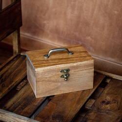 [受注制作] ソーイングボックス 木製 裁縫箱 アンティーク風 木箱 (ブラウン) 3枚目の画像