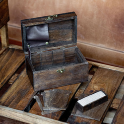 [受注制作] ソーイングボックス 木製 裁縫箱 アンティーク風 木箱 (ダークブラウン) 4枚目の画像