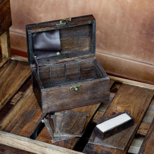 [受注制作] ソーイングボックス 木製 裁縫箱 アンティーク風 木箱 (ダークブラウン) 4枚目の画像