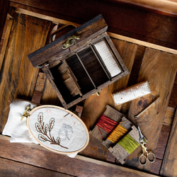 [受注制作] ソーイングボックス 木製 裁縫箱 アンティーク風 木箱 (ダークブラウン) 7枚目の画像