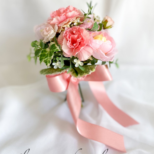 ピンクのミニブーケ カーネーション 爽やか 癒し 造花 おしゃれ