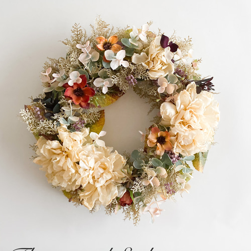 商品名【綾】みーこ♥アンティークジニアの花束風リース✳ 秋冬