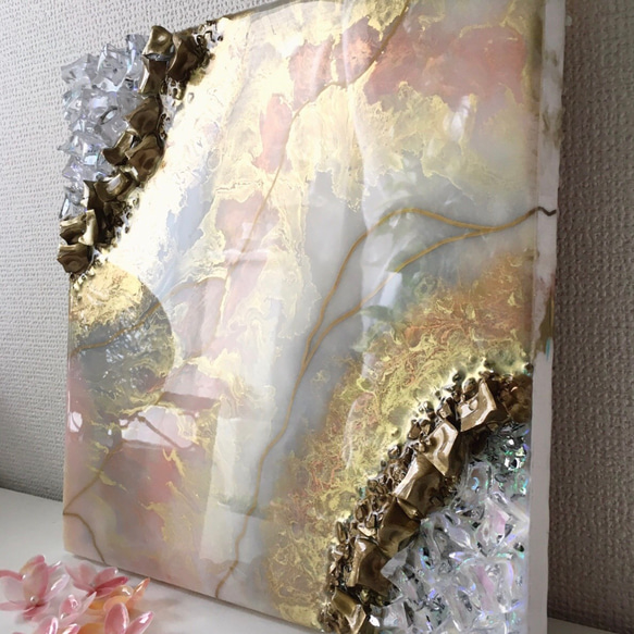 レジン　壁掛けアート　クリスタル×大理石風 2枚目の画像