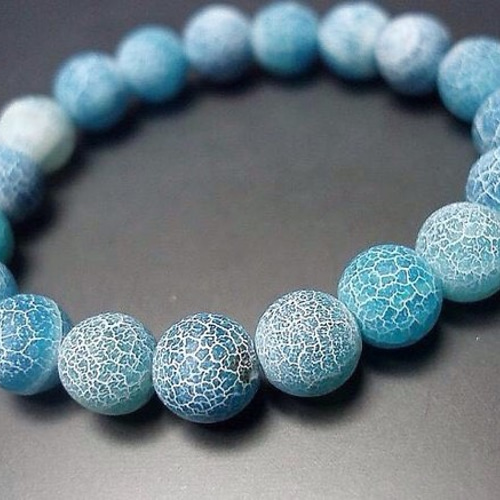 レア天然石マリンブルーフロストドラゴンアゲート10ミリ数珠石街