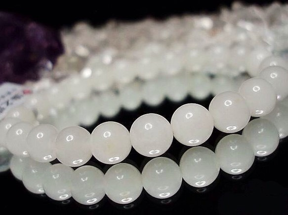 天然石3Ａ漢白玉（ホワイトジェード）約10ミリ19粒数珠ブレス石街 3枚目の画像