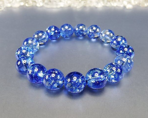 開運】天然石3Aブルークラック水晶約12ミリ17粒数珠ブレスレット石街